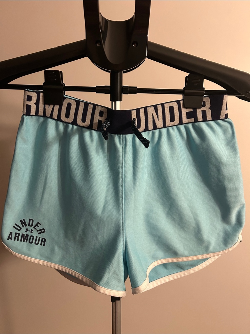 Under Armour Women's Aqua Athletic Shorts with Navy Waistband